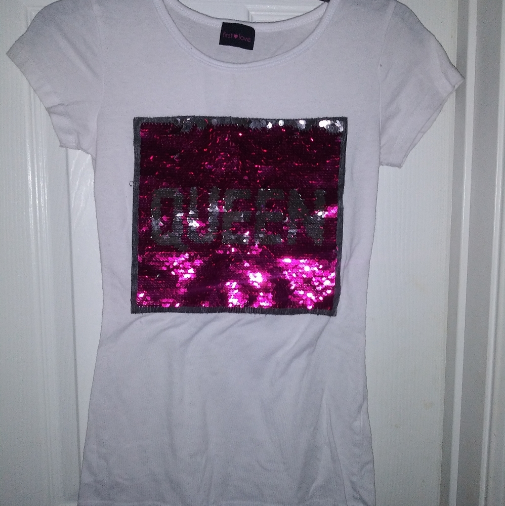 pink and white sequin shirt